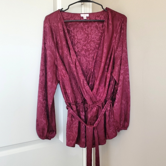 Charming Charlie Tops - Plus size wrap top 1x silk blouse deep v neck